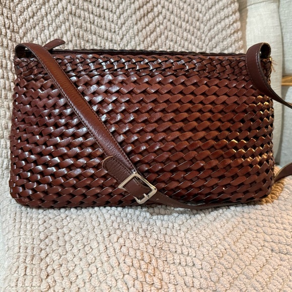 Fossil Handbags - Authentic Fossil 1954 Woven Brown Leather Crossbody Adjustable strap 75082